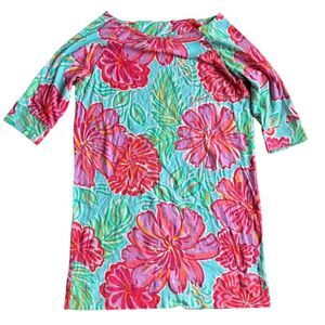 Lilly Pulitzer Shorely Blue Bellini Floral Slub Cassie Dress Medium 100% Cotton